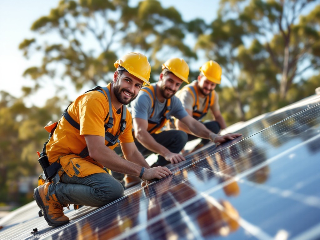 Solar installers working on rooftop installation